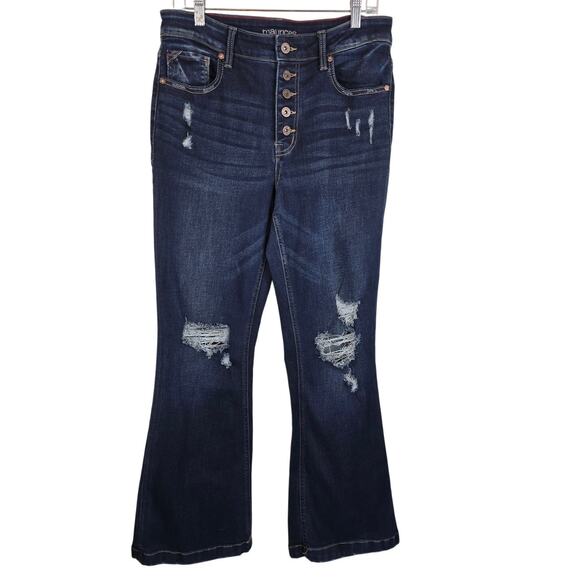 Maurices Women's High Rise Flare Whiskering Distressed Women's Jeans 12 - Picture 1 of 4